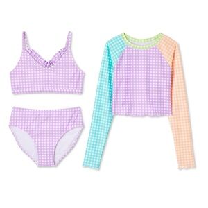 NWT George Girls' Rash Guard 3-Piece Set XL 14/16 UPF 50 Swimsuit